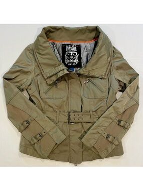 New Millard Fillmore Moto Jacket Womens Large Anthropologie Olive Biker Fall